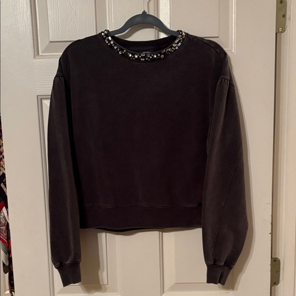 Scoop Sweaters - Embellished Black Crew Neck Sweatshirt